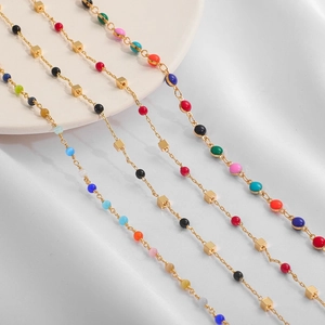 Chaîne de Bijoux en Cuivre Plaqué Or 18K Avec Perles Colorées en Cristal Zircon pour Création de Collier Bracelet DIY
