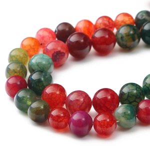Macro shot of 8-10mm colorful agate beads with dragon vein texture for DIY jewelry making