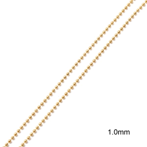 Macro shot of 1.0mm 18K gold-plated ball chain jewelry making material component