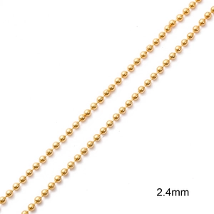 Detailed macro view of a 2.4mm 18K gold plated bead chain with polished metallic texture