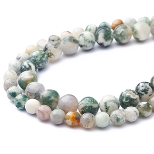Natural white moss agate beads with green grass textures for DIY jewelry making