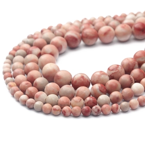 Natural Pink Pastel Stone Round Loose Beads For Jewelry Making DIY Bracelets Necklaces Strands Marble Pattern Polished Gemstone Beads