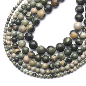 Perline Sfuse Tonde in Diaspro Naturale di Legno Verde Lucidate per Creazione Gioielli Fai-da-te Bracciale Collana Stile Minimalista