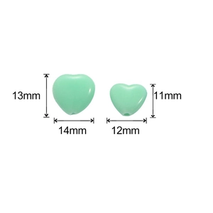 Perles de cœur en acrylique vert menthe en deux tailles pour bijoux et artisanat