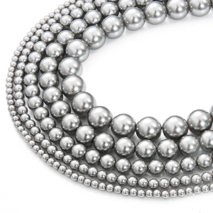 Polished silver-grey glass pearl beads in various sizes for DIY jewelry making