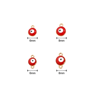Red evil eye alloy charms in 6mm and 8mm sizes with gold metal base and enamel finish