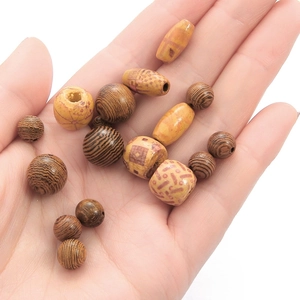 Natural wenge wood beads in various shapes and carvings for DIY jewelry making