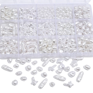 Kit de perles ABS blanc crème de formes variées avec boîte de rangement à 15 compartiments