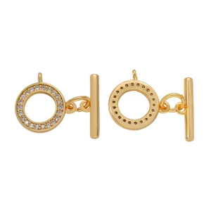 Detail of 18k gold plated toggle clasp with pavé crystals for DIY jewelry making