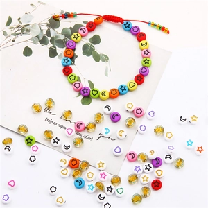 DIY colorful acrylic star moon beads set with red woven bracelet making kit