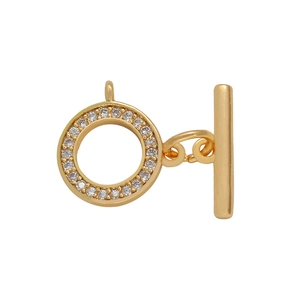 Detail of 18k gold plated OT toggle clasp with micro-pave zircons for jewelry making