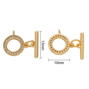 18k gold plated OT toggle clasp with white zircon for DIY jewelry making 13mm