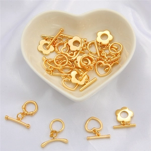 Fermoirs à bascule OT plaqués or 18K en forme de cœur et fleur pour bijoux DIY