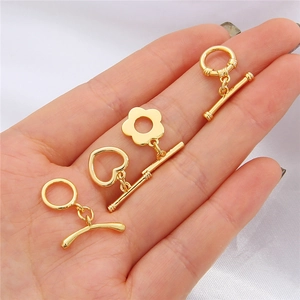 Fermoirs à bascule plaqués or 18K en formes de cœur, rond et fleur pour bijoux DIY