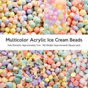 Acrylic Ice Cream Color Beads For DIY Jewelry Making Round Star Heart Shapes Macaron Loose Beads Kids Bracelet Necklace Handcraft Materials