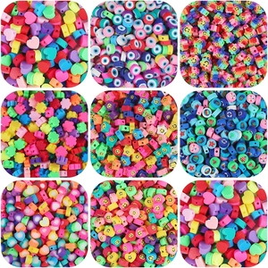 Perles en Pâte Polymère Multicolores Visage Souriant Cœur Étoile Motifs Floraux pour Création de Bijoux DIY Accessoires Artisanat