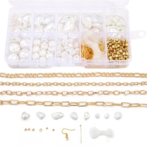DIY-sieradenpakket met 10-vaks opbergdoos, barokke parels en gouden metalen kettingen