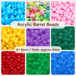 Perles en Tonneau à Large Trou en Acrylique Transparentes Lumineuses Pony Beads pour Tressage Cheveux Bijoux DIY