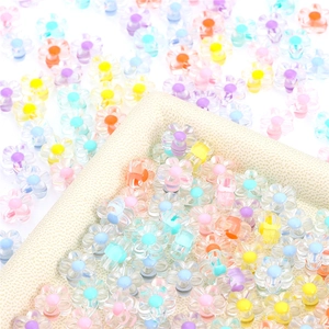 Διαφανείς ακρυλικές χάντρες λουλουδιών με πολύχρωμα κέντρα για DIY αξεσουάρ μαλλιών