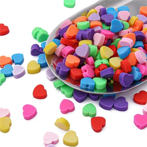 Colorful heart-shaped polymer clay beads for DIY jewelry making and necklaces