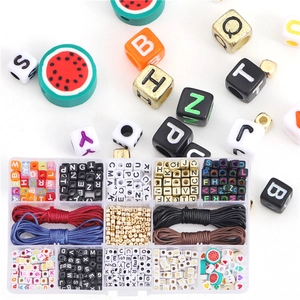 DIY colorful acrylic alphabet beads set in a 15-grid box with elastic cords and charms