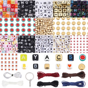DIY jewelry kit with colorful acrylic alphabet beads, heart charms and elastic strings