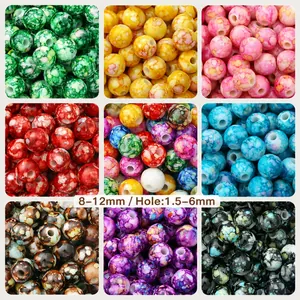 Marbled Acrylic Beads Large Hole Round Loose Beads For DIY Bracelet Necklace Making Jewelry Findings Colorful Resin Beads