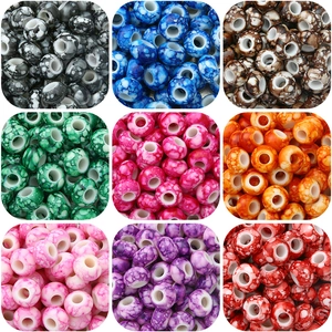 Large Hole Acrylic Marble Pattern Wheel Spacer Beads For Jewelry Making DIY Bracelets Earrings Loose Beads Material