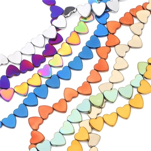 Colorful heart-shaped hematite beads with metallic rainbow plating for DIY jewelry making