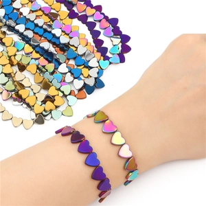 Polished heart-shaped hematite beads for DIY jewelry in metallic rainbow finishes