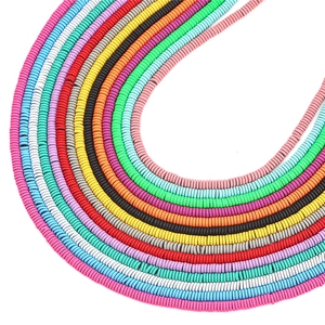 Colorful clay heishi beads for DIY jewelry making in various vibrant rainbow colors