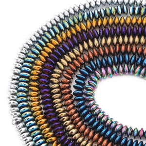 Colorful metallic plated hematite seed beads in concentric arcs for DIY jewelry making