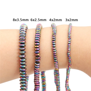 Rainbow hematite flat round beads in four sizes 8mm to 3mm for DIY jewelry making