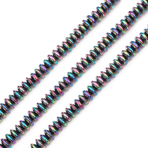 Detail of iridescent flat round metallic beads for DIY jewelry and accessory making