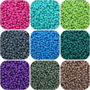 Detailed grid showing nine colors of matte glass seed beads for DIY jewelry making crafts