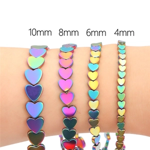 Regenbogen Hämatit Herzperlen am Handgelenk in den Größen 4mm bis 10mm für DIY-Schmuck