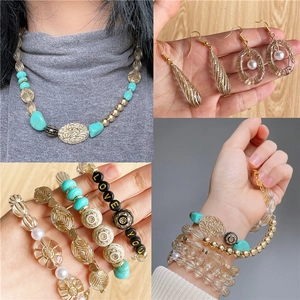 Vintage Baroque acrylic jewelry set with golden engraved beads and turquoise accents