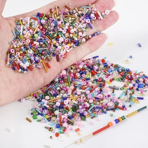 Colorful mix of glass seed and bugle beads for DIY necklace and bracelet crafting