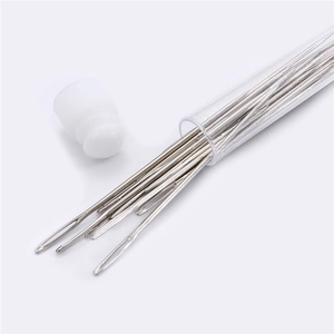 Self-threading large eye sewing needle set with 25 steel needles and storage tube
