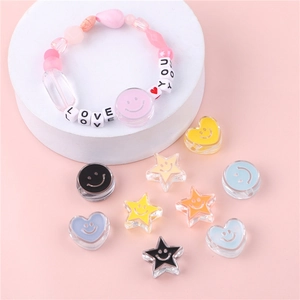 DIY pink acrylic bead jewelry kit with smiley hearts and love letter alphabet beads