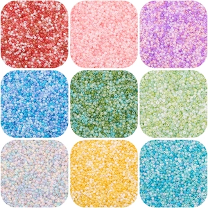 Colorful cream iridescent seed beads in nine grid layout for DIY jewelry making