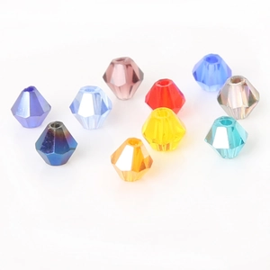 Detailed macro view of 6mm faceted crystal beads in multiple colors for DIY jewelry making