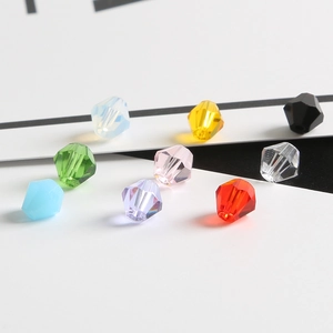 Macro shot of 6mm faceted crystal beads in multiple colors for DIY jewelry making