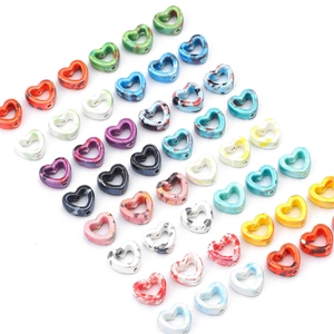 Colorful irregular hollow ceramic heart beads for DIY jewelry with ink marble texture