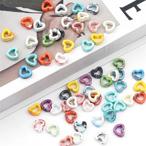 Colorful heart ceramic beads with marble ink texture for DIY jewelry making and crafts