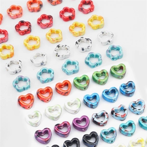 Ceramic Loose Beads Marble Splashed Ink Texture Hollow Heart Flower For DIY Jewelry Making Bracelet Necklace Handcraft Beads