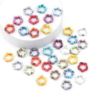 Flower shaped ceramic beads with marble splash patterns for DIY jewelry making
