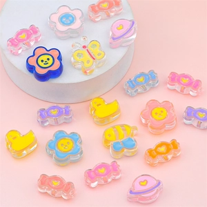 Acrylic Cartoon Beads Flower Duck Planet Butterfly Bee Drip Oil Loose Beads For DIY Jewelry Making Phone Chain Accessory