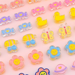 Colorful acrylic cartoon beads including flower and bear shapes for DIY jewelry making