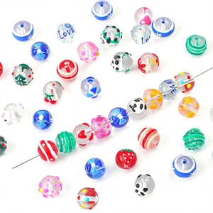 Colorful hand-painted glass beads for DIY jewelry making with diverse heart and star patterns